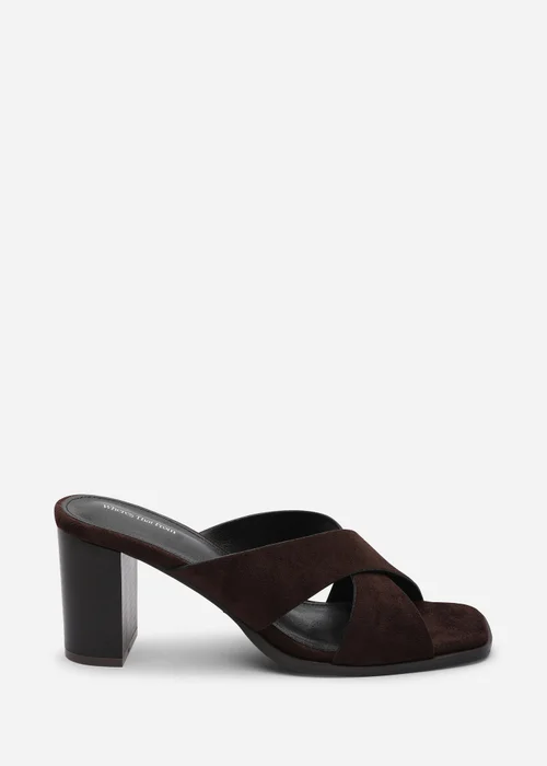 Where's That From Livana Crossover Strap Block Heel Sandal In Dark Brown Suede - 4 Image 1