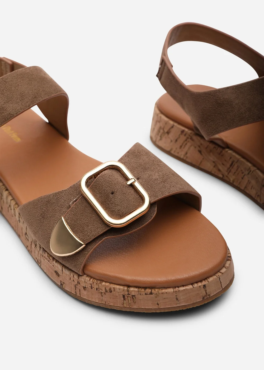 Where's That From Iridia Double Buckle Camel Suede Low Wedge Sandal - 4 Image 5