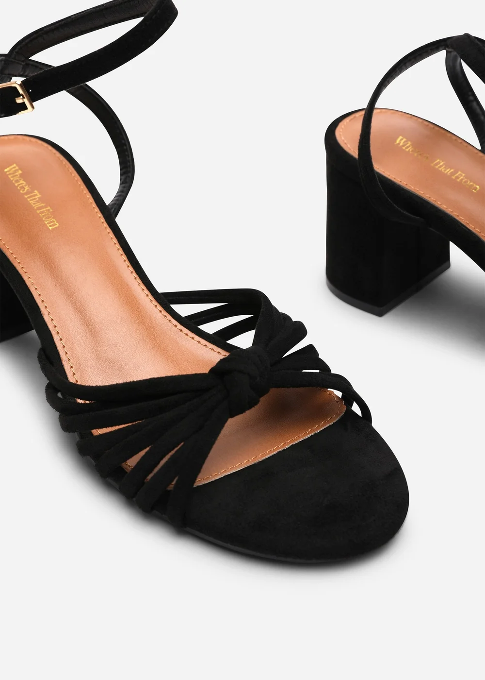 Where's That From Blossy Knotted Block Heel Sandal With Ankle Strap In Black Suede - 8 Image 5