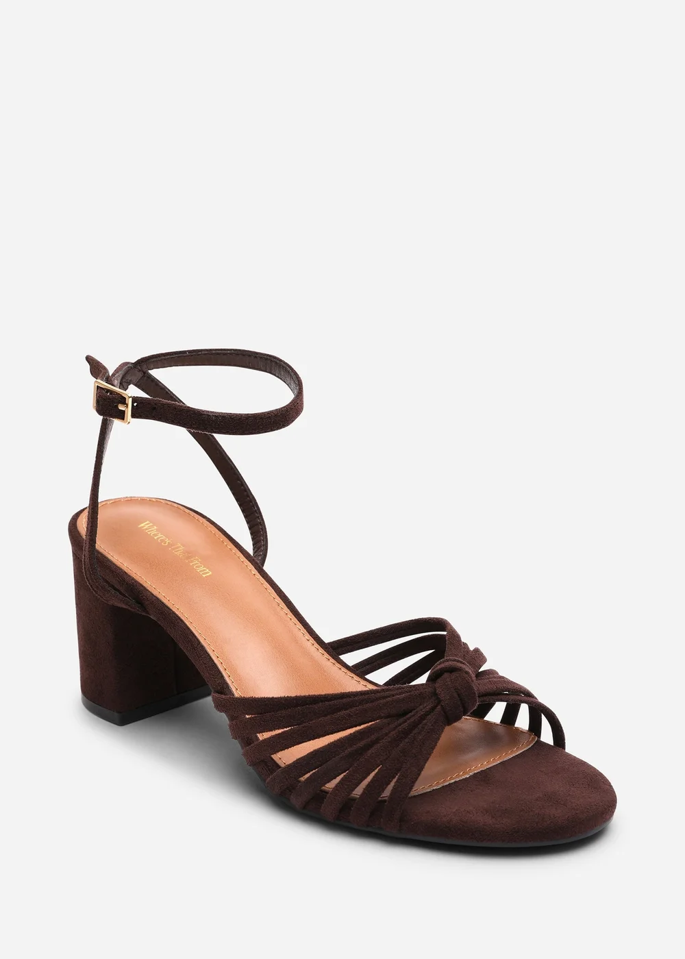 Where's That From Blossy Knotted Block Heel Sandal With Ankle Strap in Dark Brown Faux Suede - 5 Image 4
