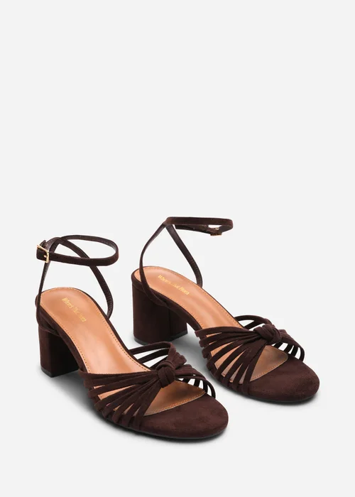 Where's That From Blossy Knotted Block Heel Sandal With Ankle Strap in Dark Brown Faux Suede - 5 Image 1