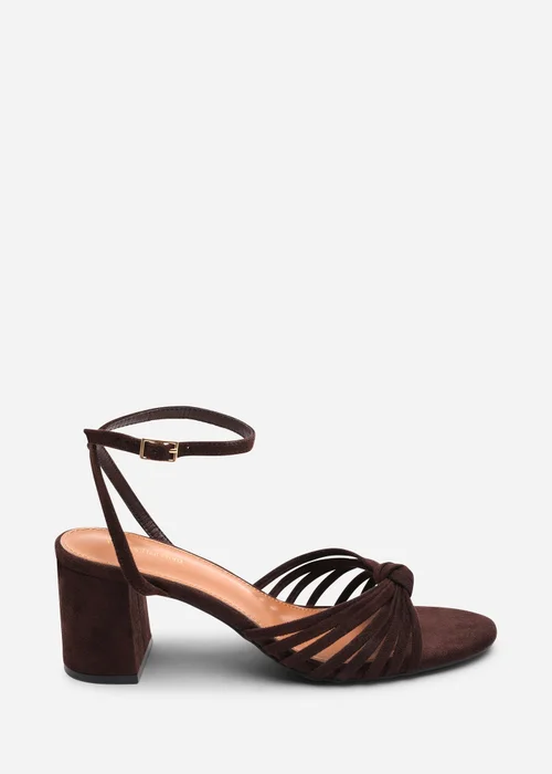 Where's That From Blossy Knotted Block Heel Sandal With Ankle Strap in Dark Brown Faux Suede - 5 Image 3