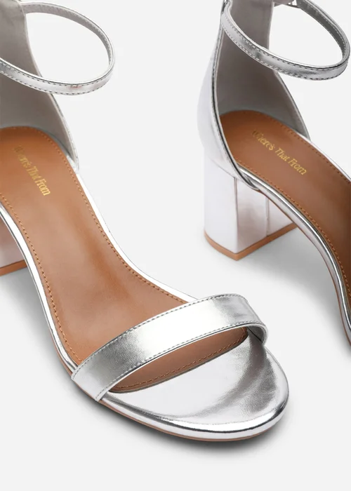 Where's That From Beacon Ankle Strap Block Heel Silver Metallic Sandals - 5 Image 5