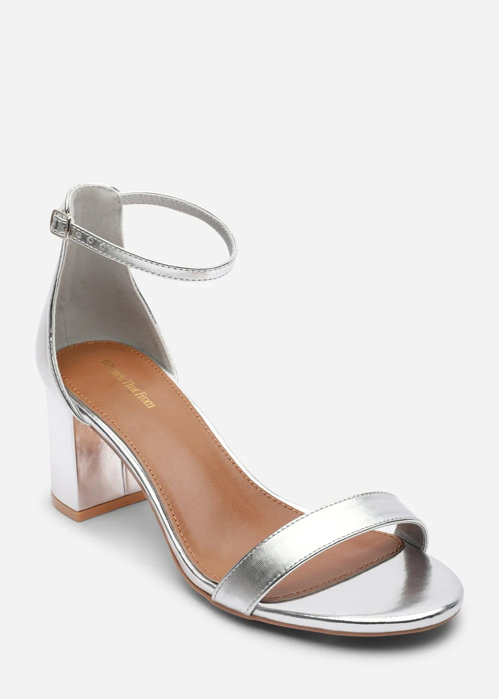 Where's That From Beacon Ankle Strap Block Heel Silver Metallic Sandals - 5 Image 3