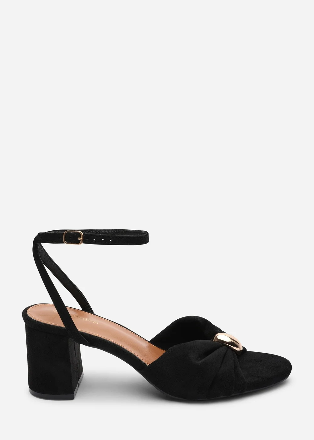 Where's That From Bluebird Block Heel Ruched Buckle Black Faux Suede Sandal - 4 Image 1