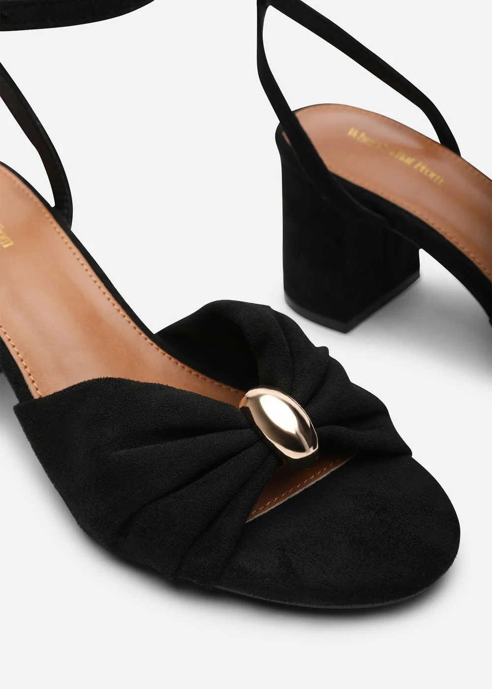 Where's That From Bluebird Block Heel Ruched Buckle Black Faux Suede Sandal - 4 Image 5
