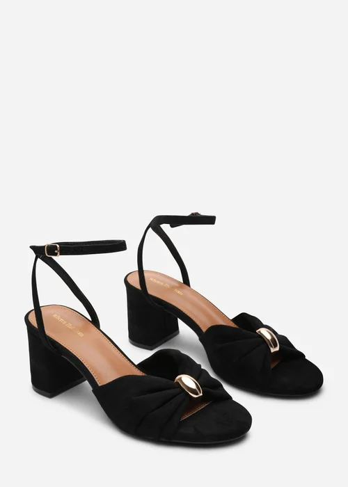 Where's That From Bluebird Block Heel Ruched Buckle Black Faux Suede Sandal - 4 Image 4