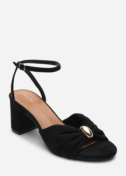 Where's That From Bluebird Block Heel Ruched Buckle Black Faux Suede Sandal - 4 Image 3