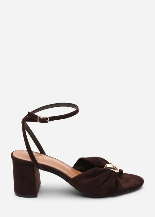 Where's That From Bluebird Block Heel Ruched Buckle Dark Brown Faux Suede Sandal - 6 Image 1