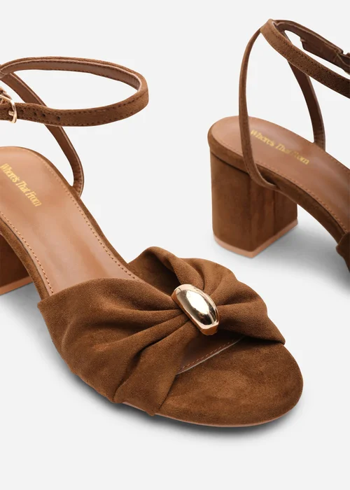 Where's That From Bluebird Block Heel Ruched Buckle Cognac Suede Sandal - 6 Image 4