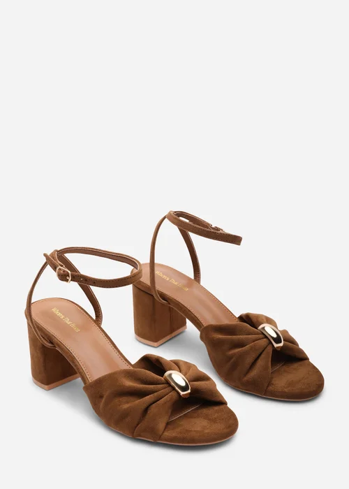 Where's That From Bluebird Block Heel Ruched Buckle Cognac Suede Sandal - 6 Image 3
