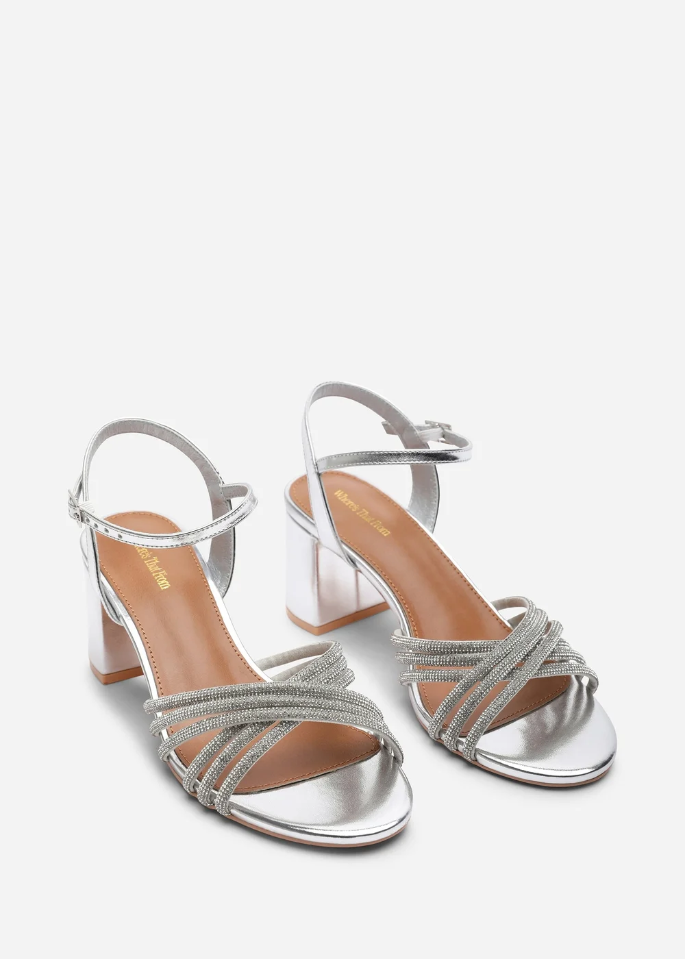 Where's That From Bellini Cross Over Diamante Strap Silver Metallic Block Heel Sandals - 4 Image 5