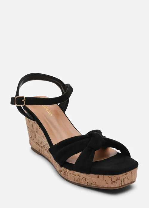 Where's That From Mystique Platform Knot Detail Black Faux Suede Wedge - 7 Image 3