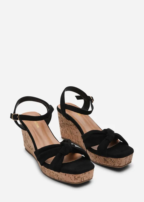 Where's That From Mystique Platform Knot Detail Black Faux Suede Wedge - 7 Image 4