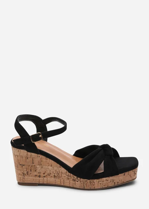 Where's That From Mystique Platform Knot Detail Black Faux Suede Wedge - 7 Image 1