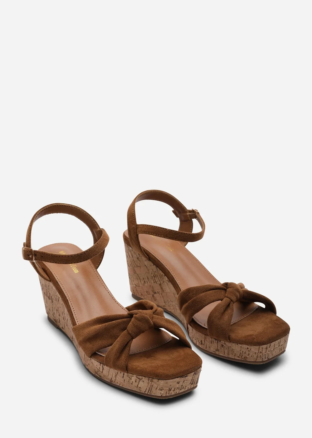 Where's That From Mystique Platform Knot Detail Cognac Faux Suede Wedge - 7 Image 4