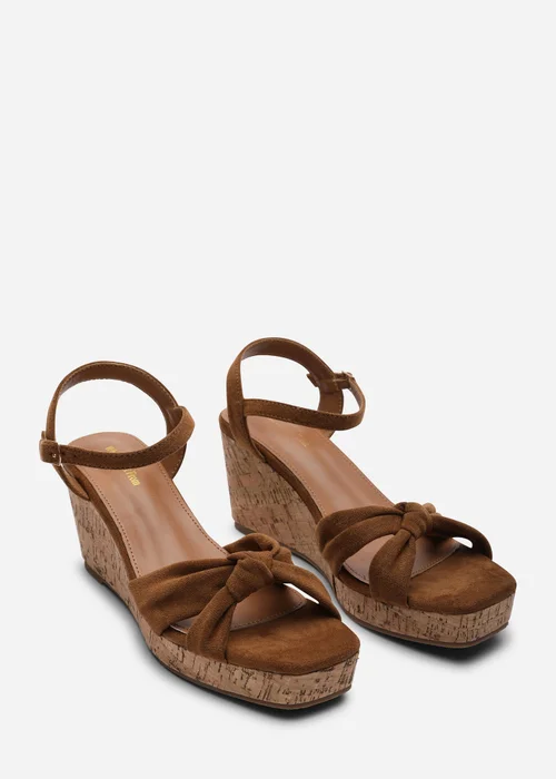 Where's That From Mystique Platform Knot Detail Cognac Faux Suede Wedge - 7 Image 4