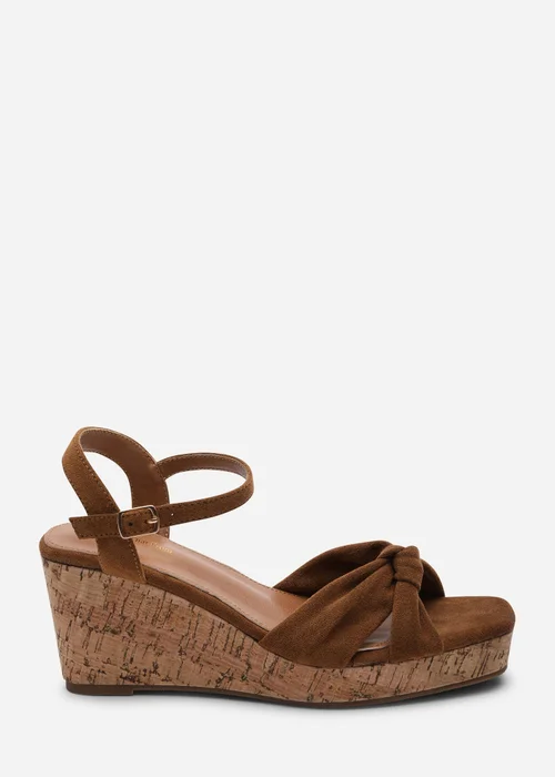 Where's That From Mystique Platform Knot Detail Cognac Faux Suede Wedge - 7 Image 1