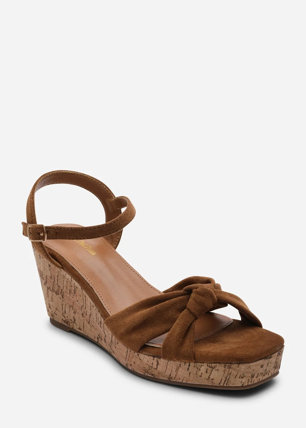 Where's That From Mystique Platform Knot Detail Cognac Faux Suede Wedge - 7 Image 3