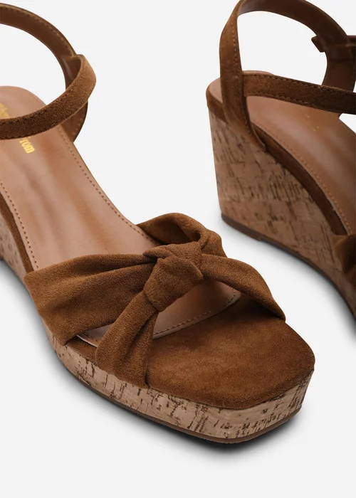 Where's That From Mystique Platform Knot Detail Cognac Faux Suede Wedge - 7 Image 5