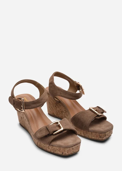 Where's That From Olivine Double Strap Platform Camel Faux Suede Wedge - 4 Image 4