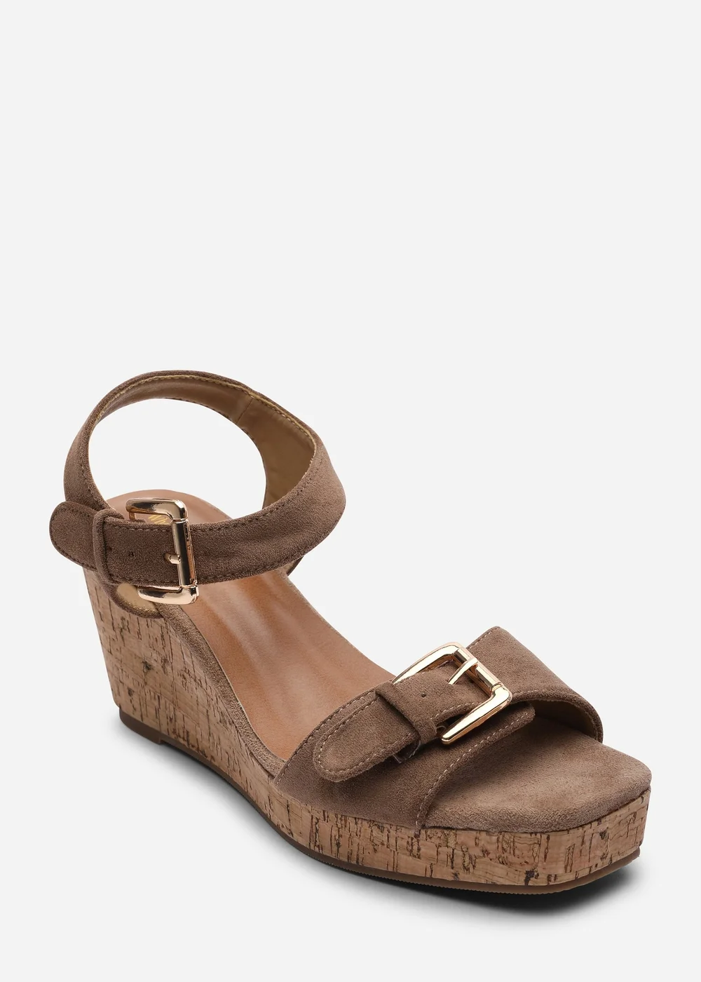 Where's That From Olivine Double Strap Platform Camel Faux Suede Wedge - 4 Image 3