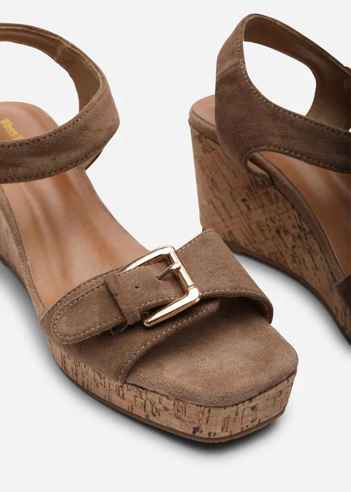 Where's That From Olivine Double Strap Platform Camel Faux Suede Wedge - 4 Image 5