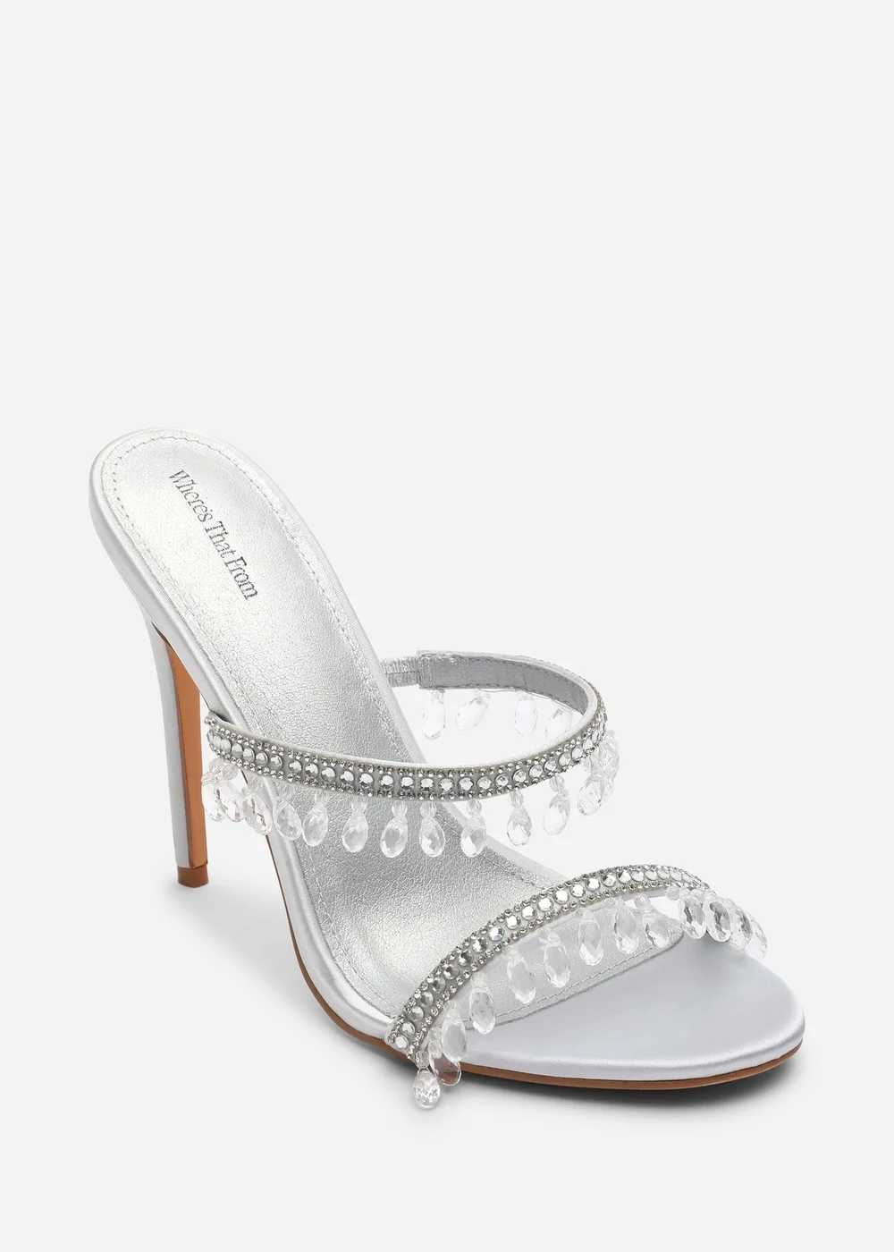 Where's That From Crispine Silver Beaded High Heel Mule Sandals - 4 Image 3