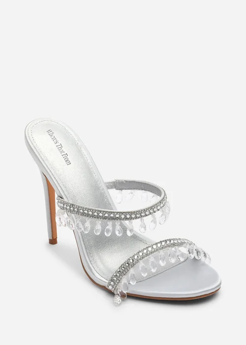Where's That From Crispine Silver Beaded High Heel Mule Sandals - 4 Image 3