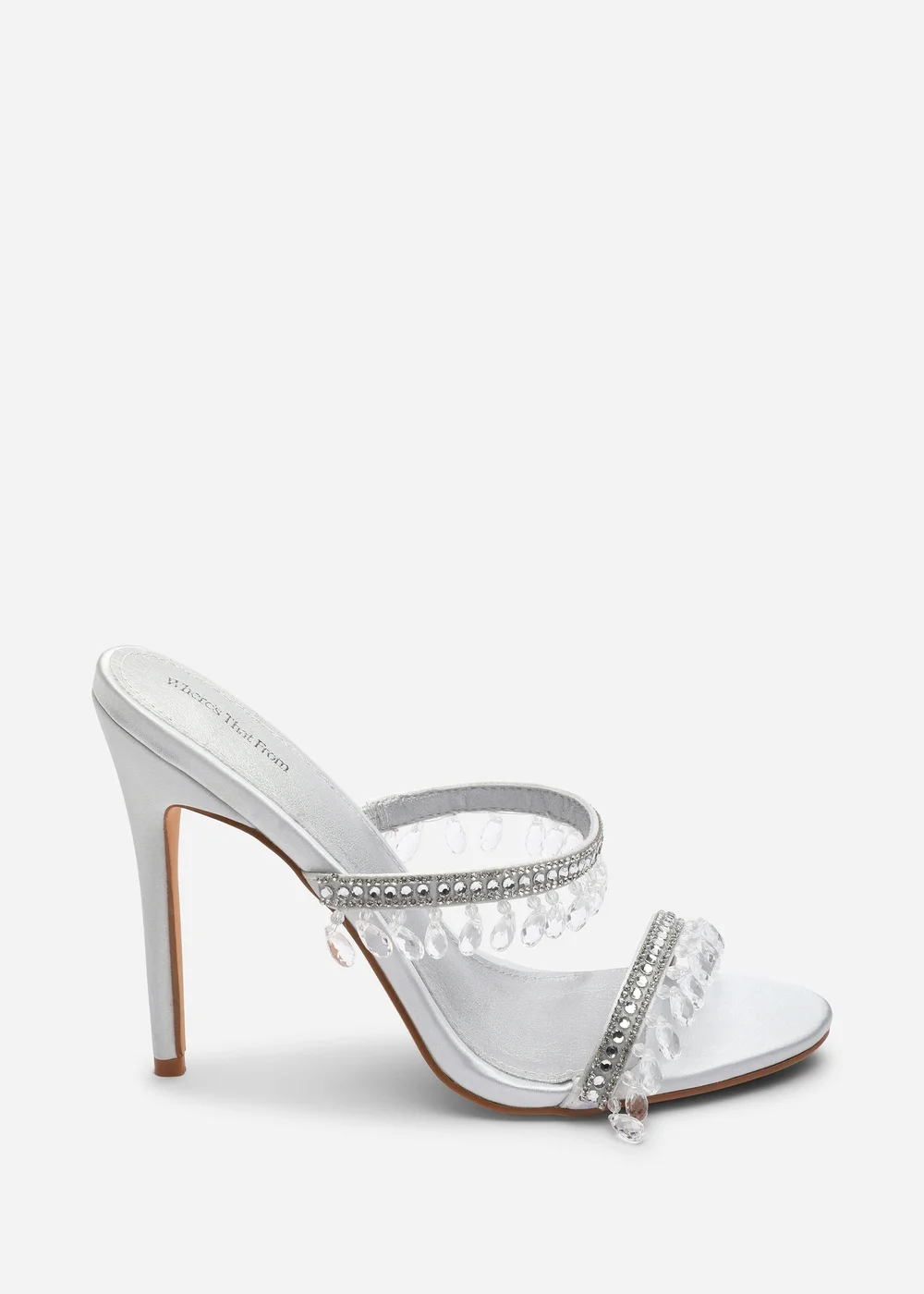 Where's That From Crispine Silver Beaded High Heel Mule Sandals - 4 Image 1