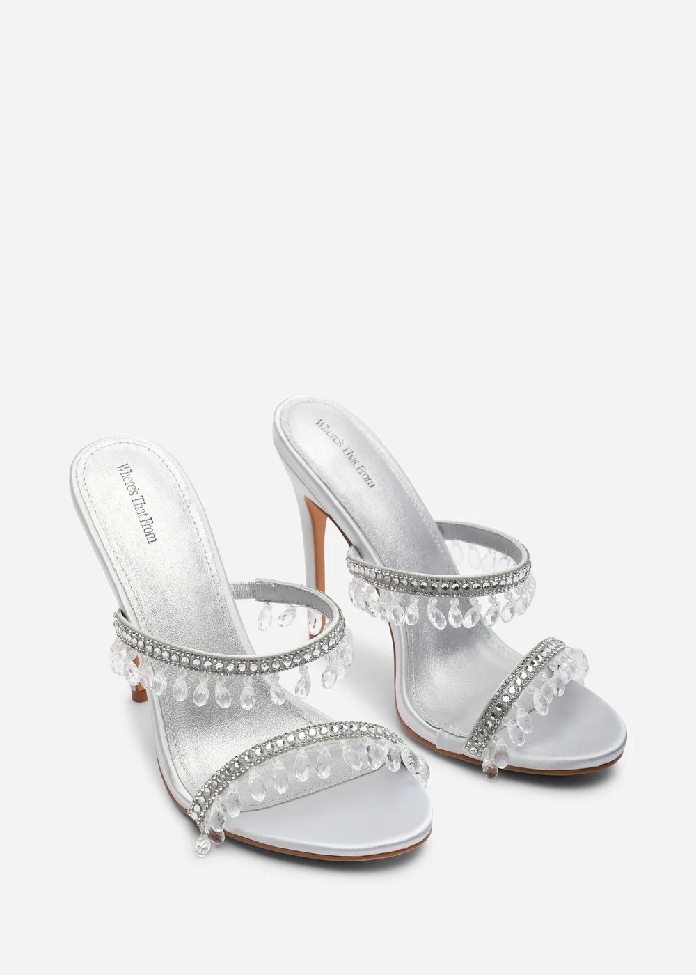 Where's That From Crispine Silver Beaded High Heel Mule Sandals - 4 Image 4