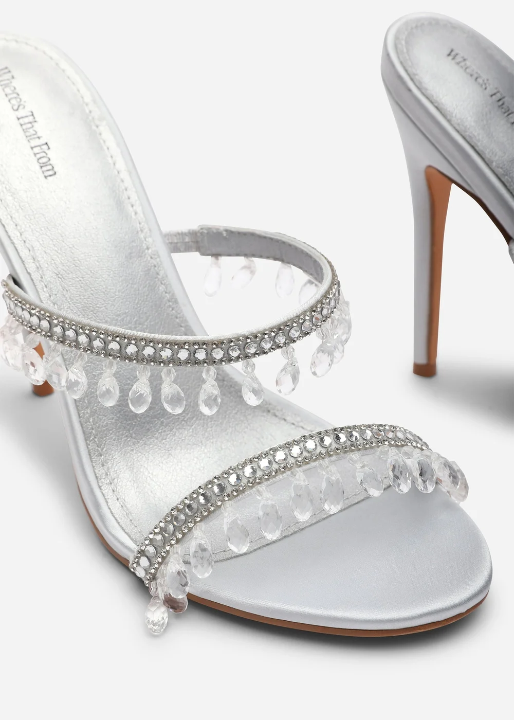 Where's That From Crispine Silver Beaded High Heel Mule Sandals - 4 Image 5