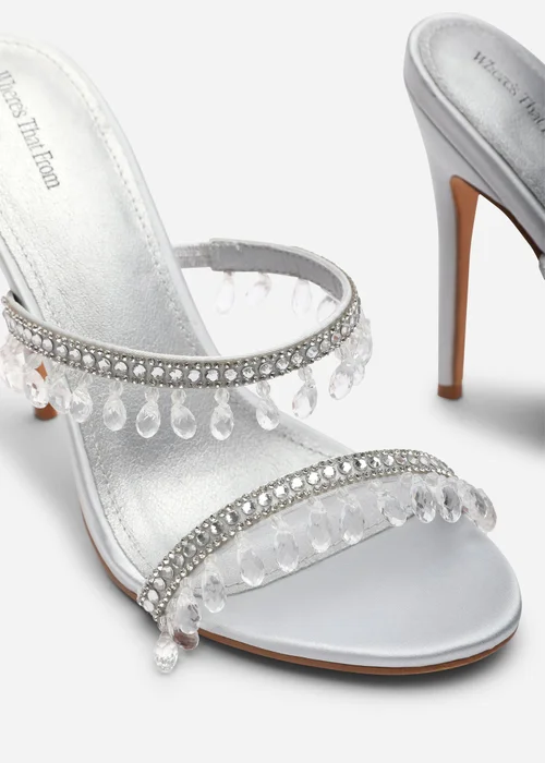 Where's That From Crispine Silver Beaded High Heel Mule Sandals - 4 Image 5
