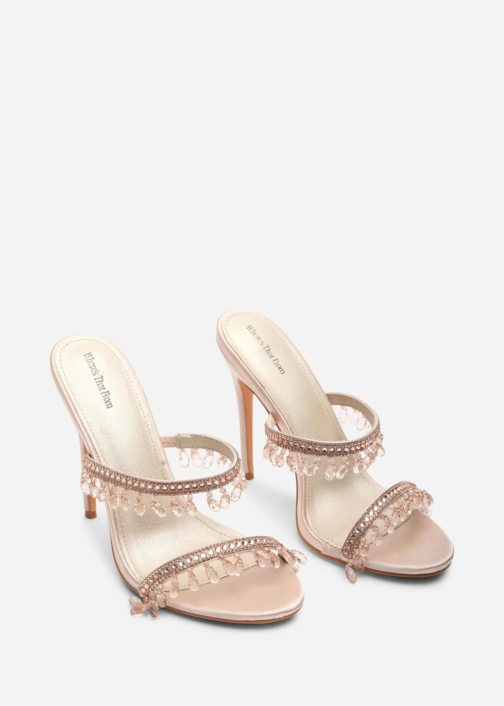 Where's That From Crispine Champagne Beaded High Heel Mule Sandals - 8 Image 4