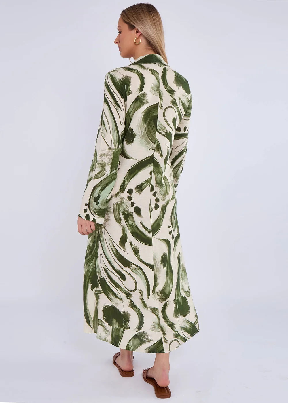 Gini London Military Green Linen Pocket Detail Shirt Midi Dress - S/M Image 2