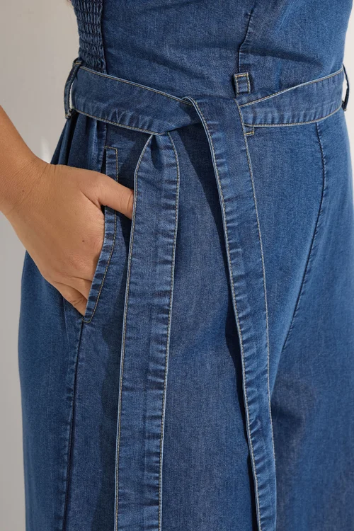 PixieGirl Petite Blue Denim Wide Leg Jumpsuit - 14 Image 5