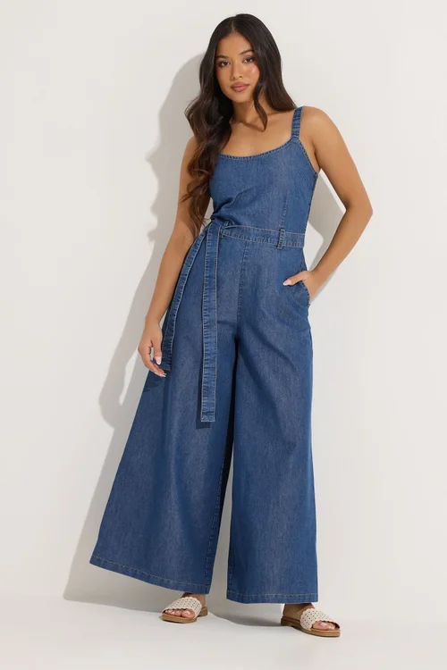 PixieGirl Petite Blue Denim Wide Leg Jumpsuit - 14 Image 3