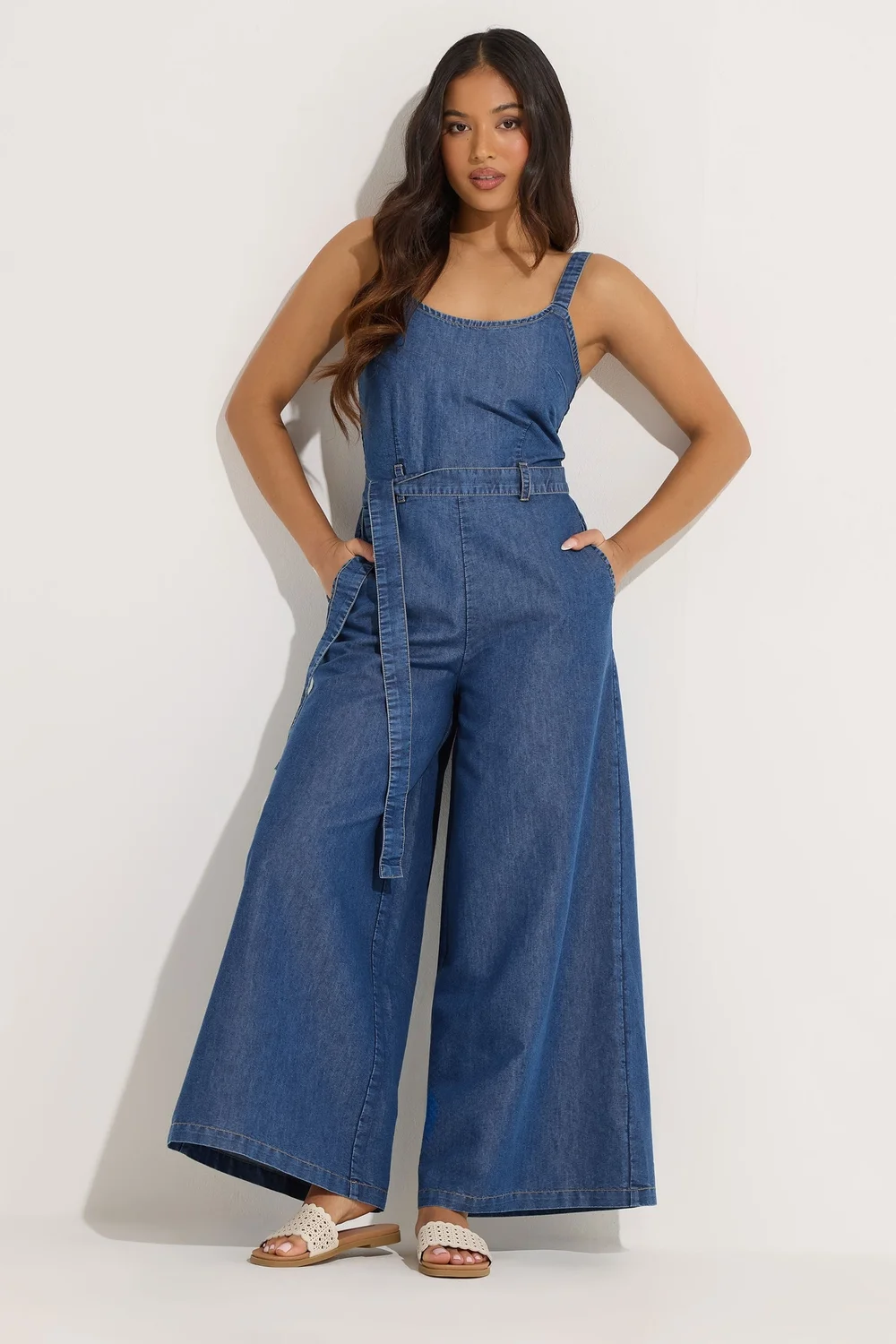 PixieGirl Petite Blue Denim Wide Leg Jumpsuit - 14 Image 2