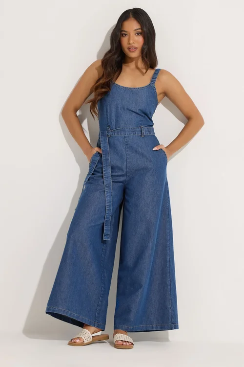 PixieGirl Petite Blue Denim Wide Leg Jumpsuit - 14 Image 2