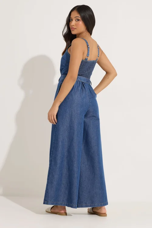PixieGirl Petite Blue Denim Wide Leg Jumpsuit - 14 Image 4