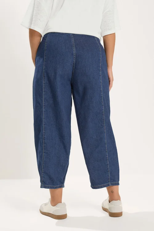 Yours Curve Mid Blue Crop Barrel Jeans - 30-32 Image 3