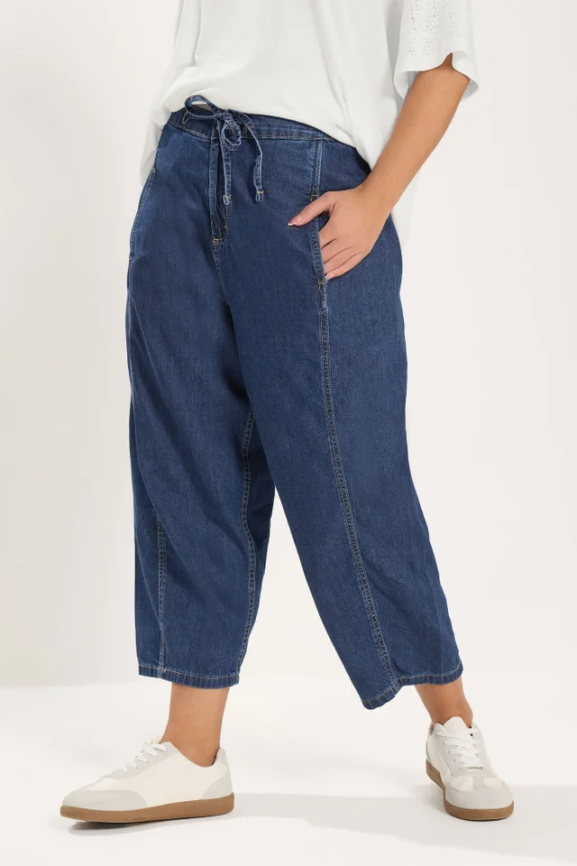 Yours Curve Mid Blue Crop Barrel Jeans