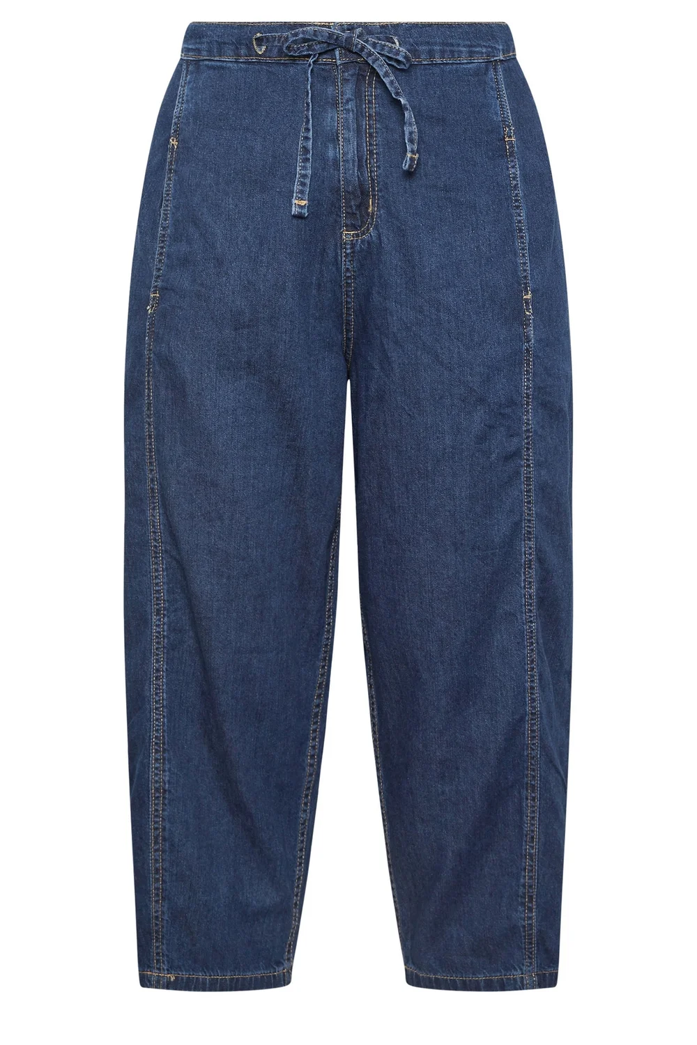 Yours Curve Mid Blue Crop Barrel Jeans - 30-32 Image 5