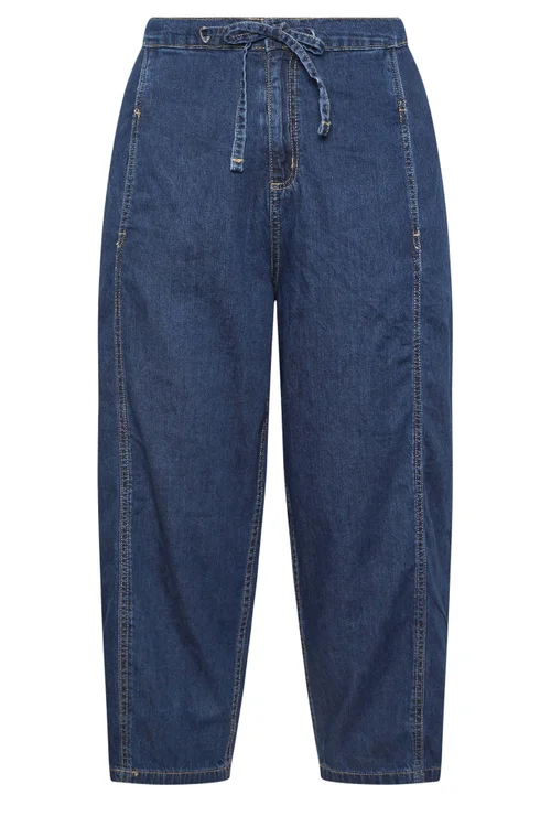 Yours Curve Mid Blue Crop Barrel Jeans - 30-32 Image 5