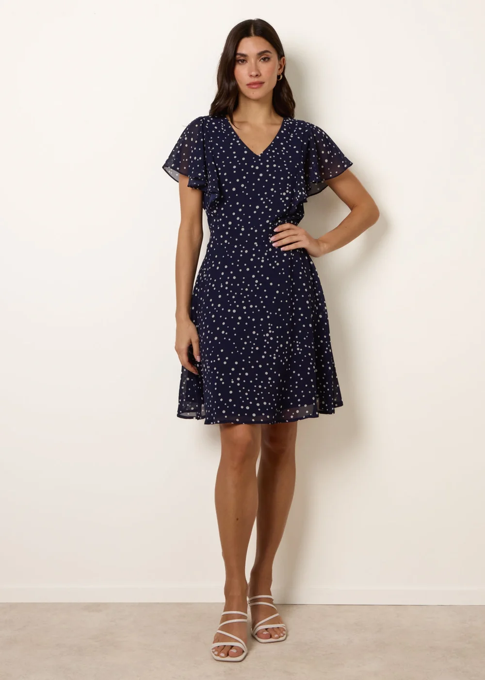 Blue Vanilla Navy Polka Dot V Neck Tie Back Mini Dress - 10 Image 2
