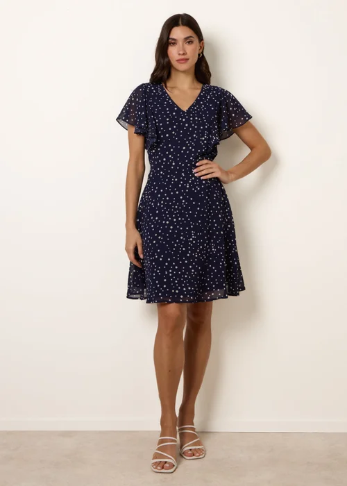 Blue Vanilla Navy Polka Dot V Neck Tie Back Mini Dress - 10 Image 2
