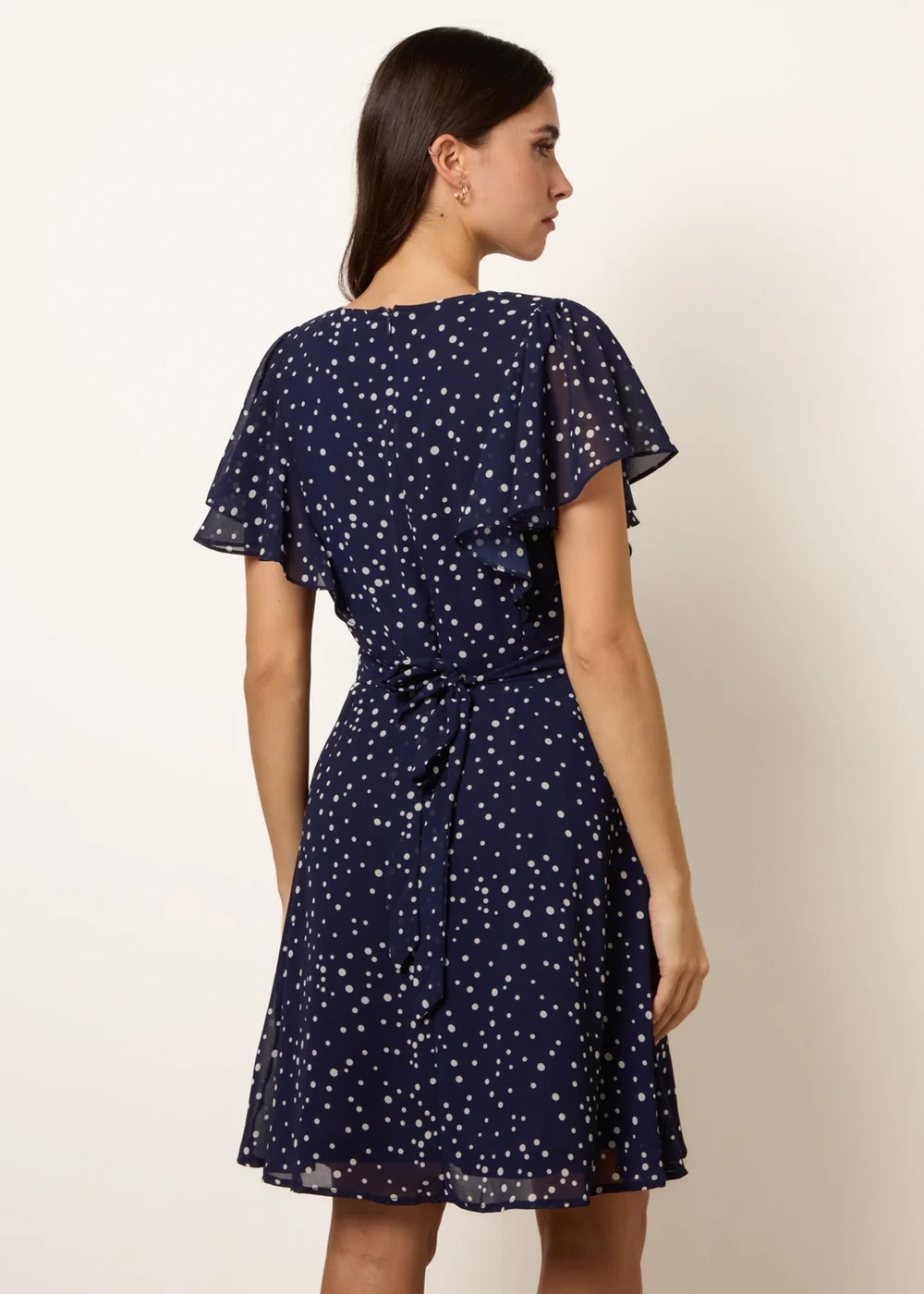 Blue Vanilla Navy Polka Dot V Neck Tie Back Mini Dress - 10 Image 4