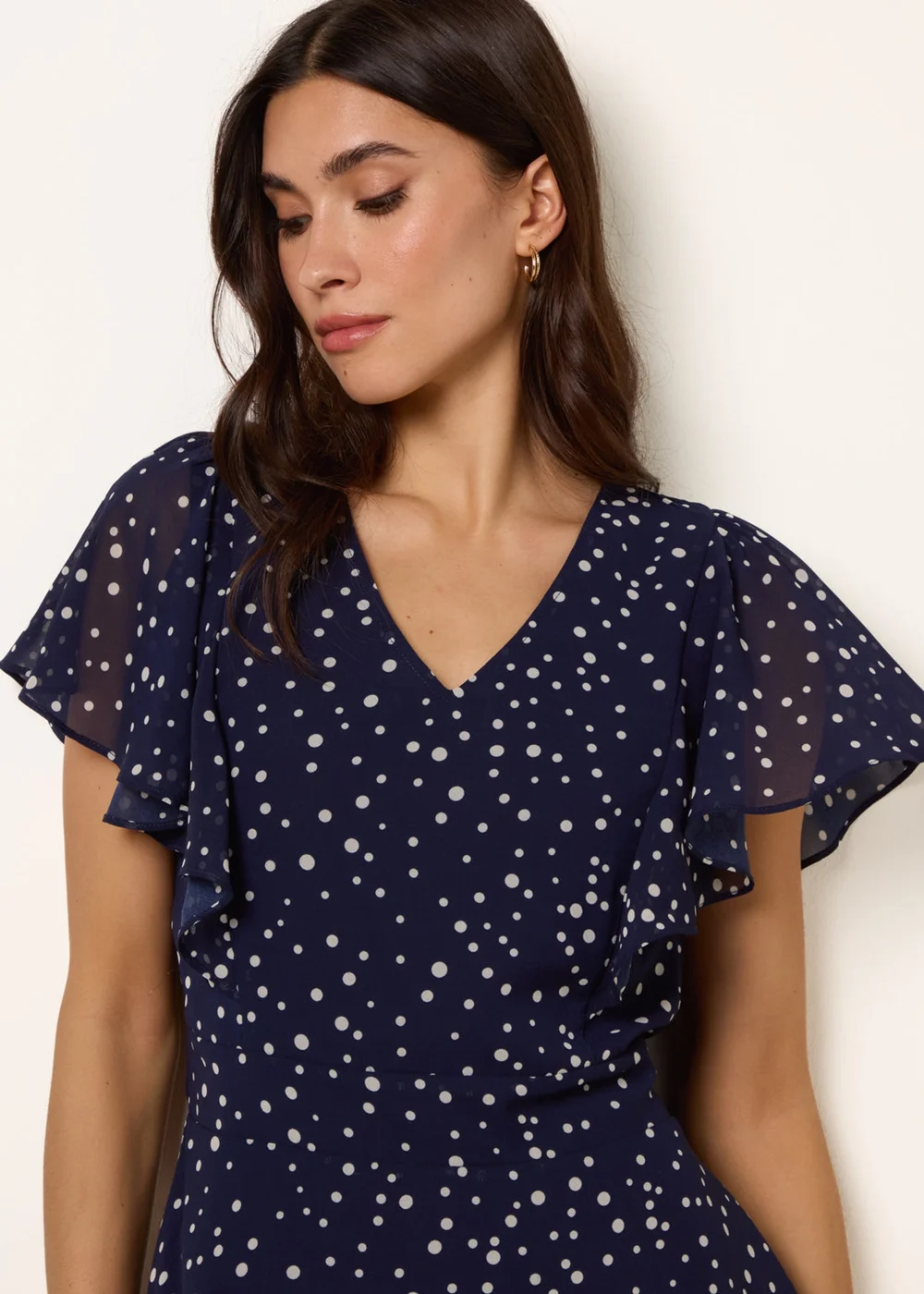 Blue Vanilla Navy Polka Dot V Neck Tie Back Mini Dress - 10 Image 3