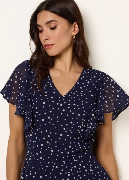 Blue Vanilla Navy Polka Dot V Neck Tie Back Mini Dress - 10 Image 3