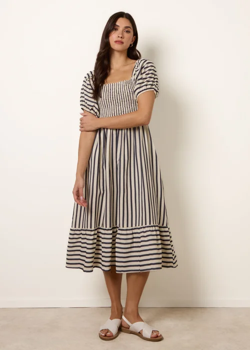 Blue Vanilla Blue Square Neck Puff Sleeve Stripe Midi Dress - L Image 5